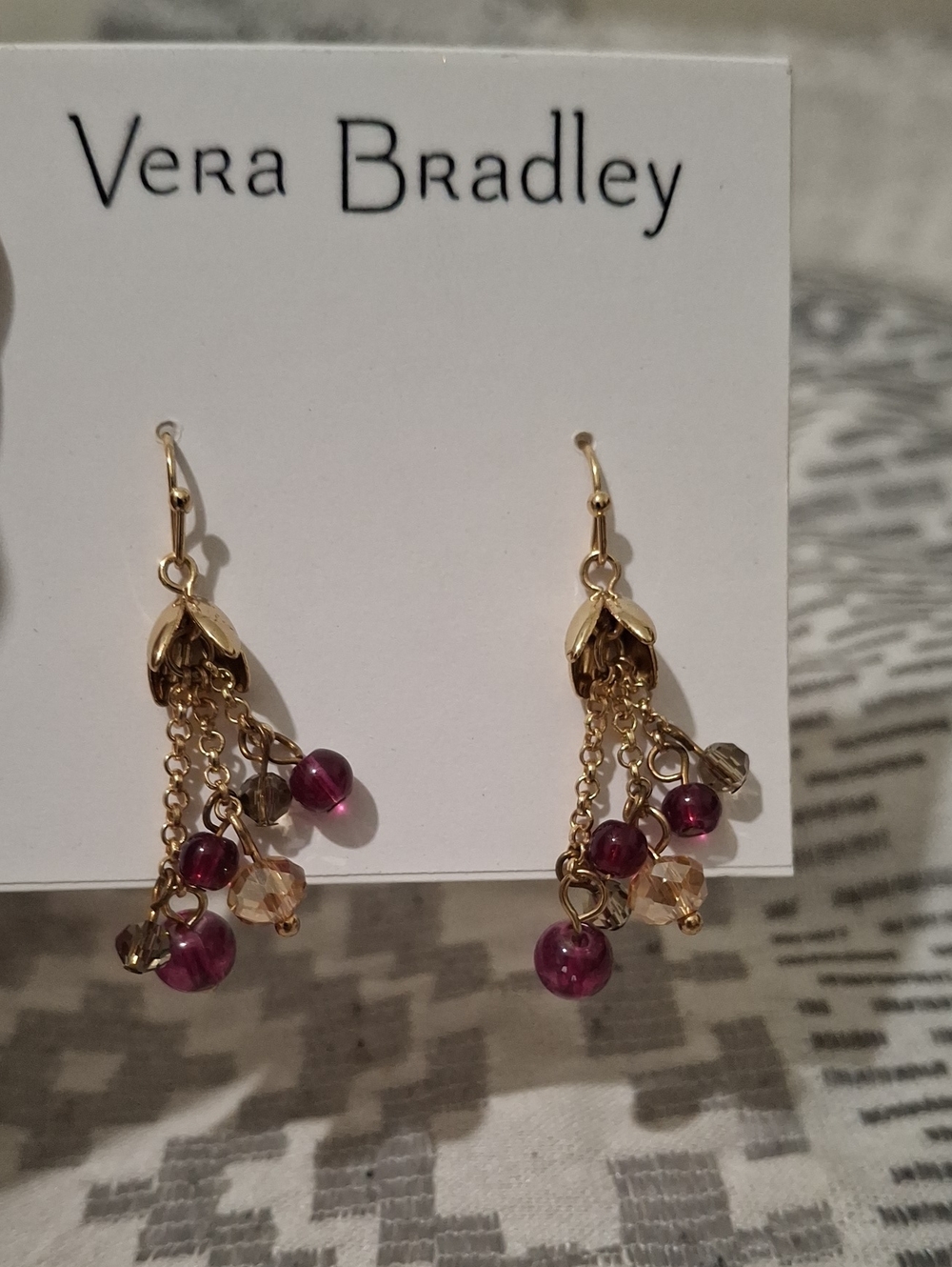 Vera Bradley Gold-Tone Dangle Earrings with Purple and Champagne Beads